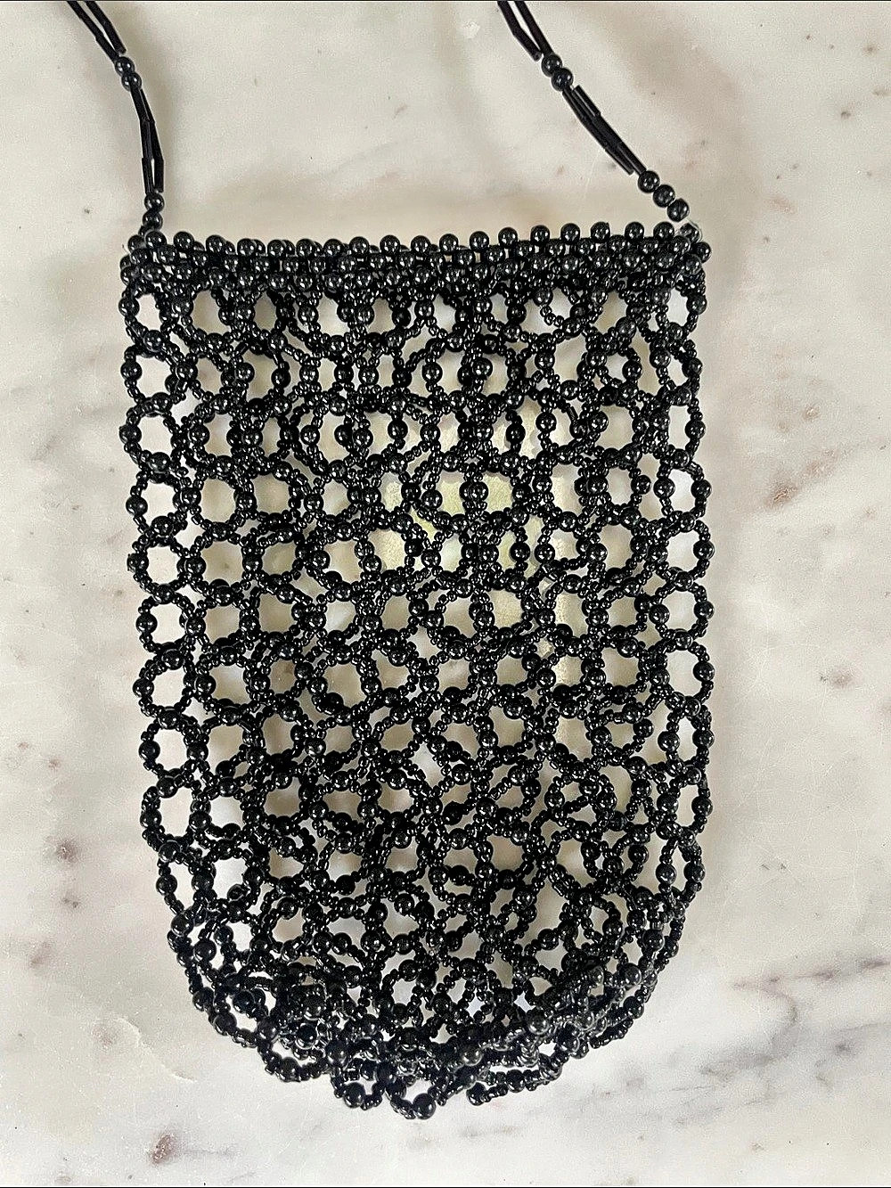 Black Beaded Crochet Mini Crossbody Bag Phone Holder New